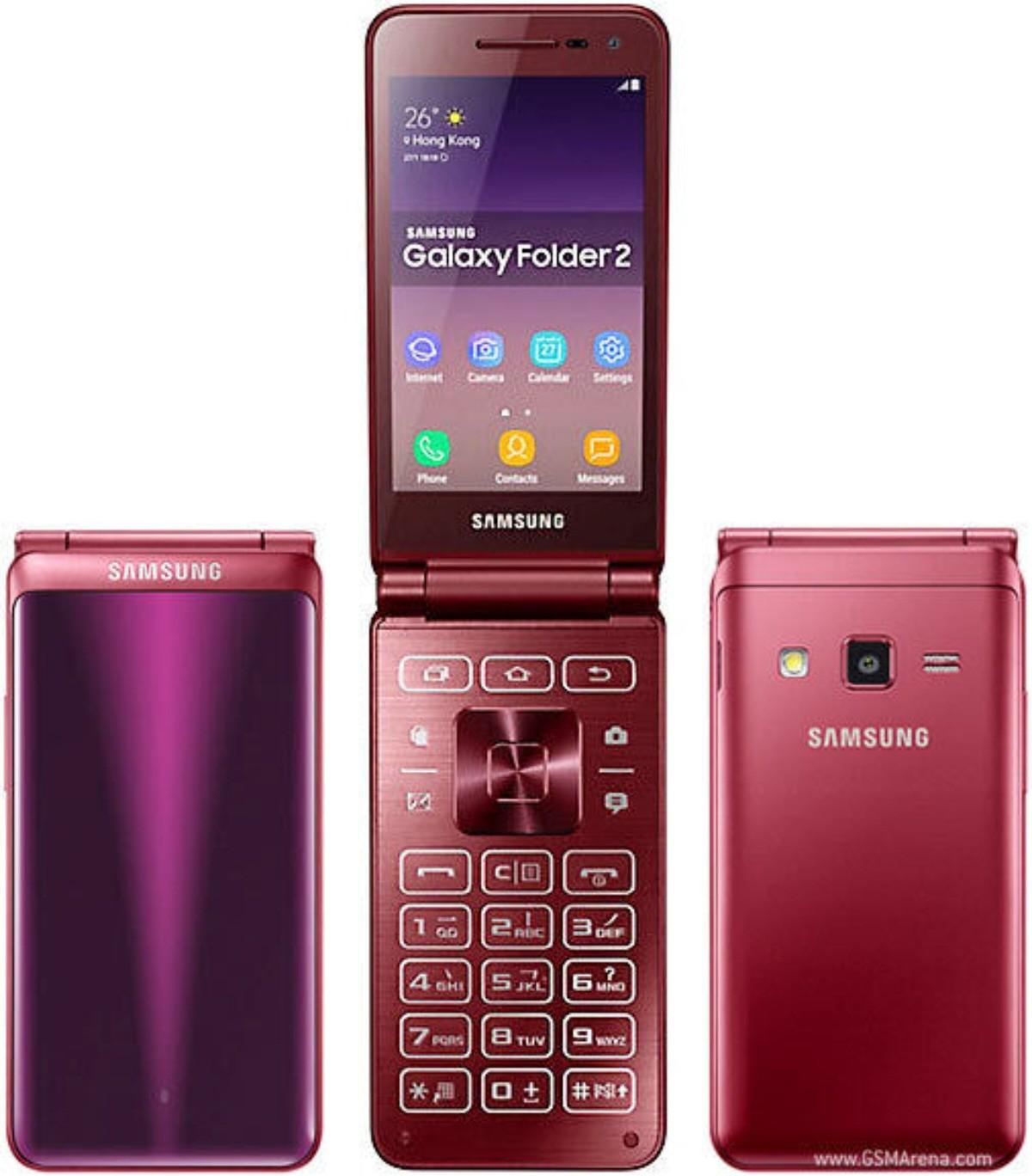 Samsung Gerenoveerde  Galaxy Folder2 G1650 Origineel 2GB RAM 16GB ROM Dual SIM 4G LTE Flip Ontgrendelde Smartphone rood