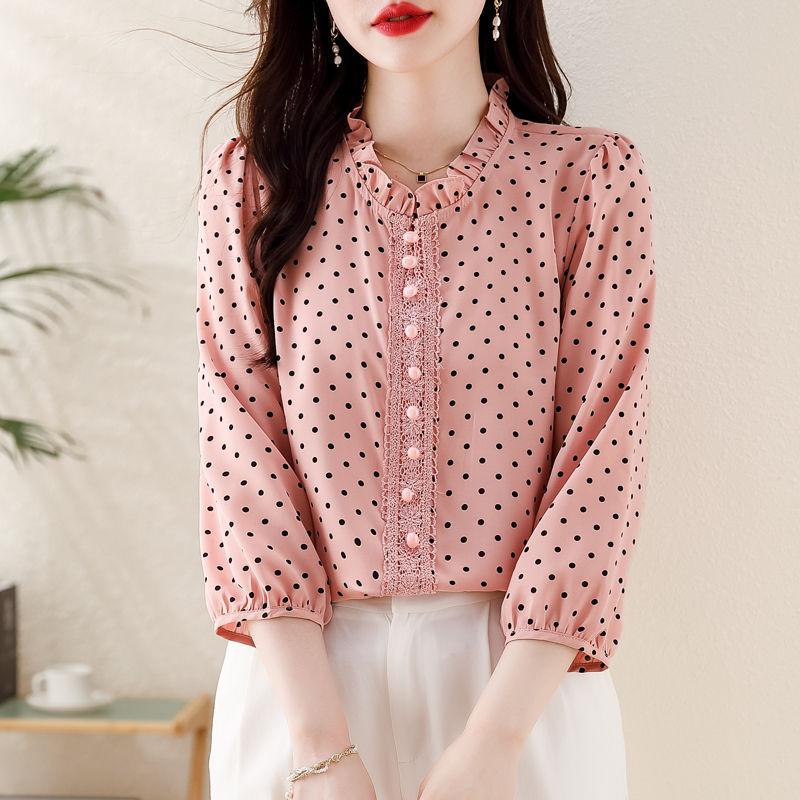 Splicing Lace Chiffon Shirt, Women's Spring Small Shirt, Women's Age Reducing Versatile Top