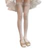 Japanese Fishnet Mesh Thigh High Stockings for Women Girl Flower Pattern Ruffle Lace Trim Frilly Over Knee Long Socks