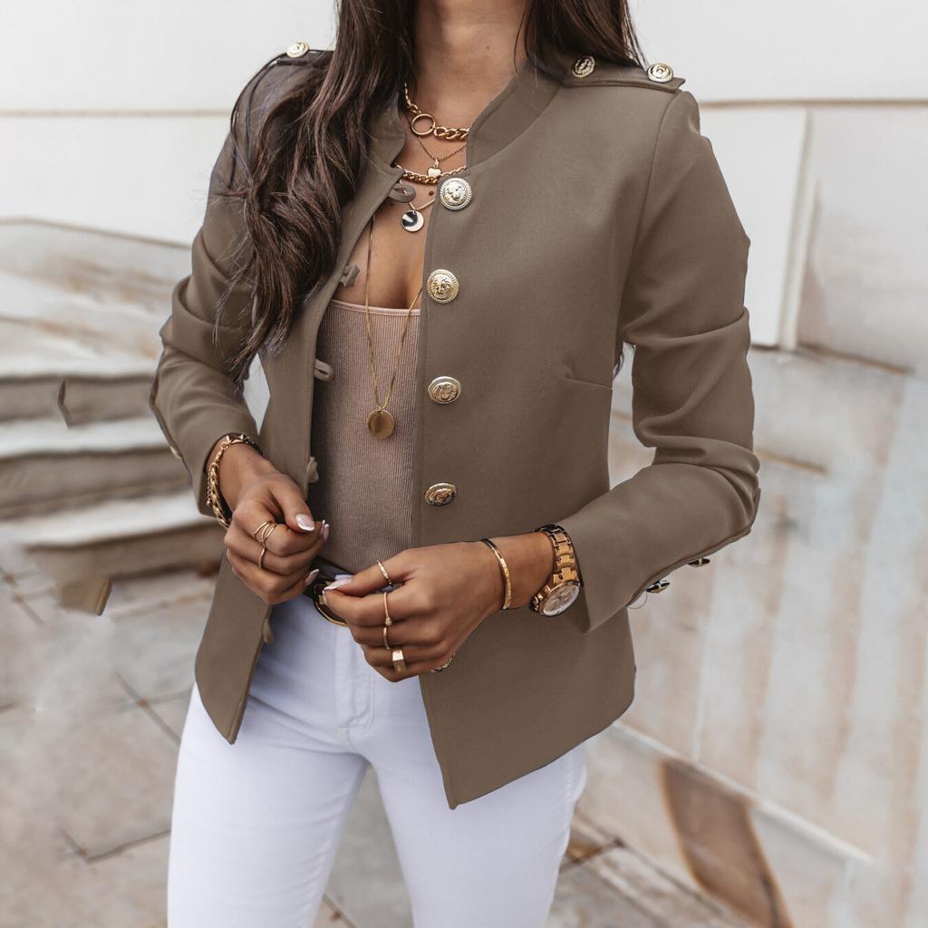 Fashion Single Breasted Jacket Solid Slim Female Bottons Sleeve Outerwear Office Women Long Coat Overall