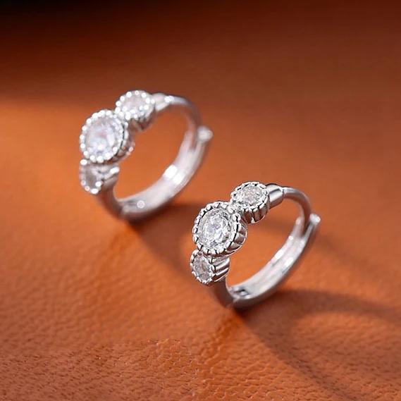 PONYKISS Silver Round Zircon Mini Hoop Earrings for Women Minimalist Trendy Fine Geometric Accessories