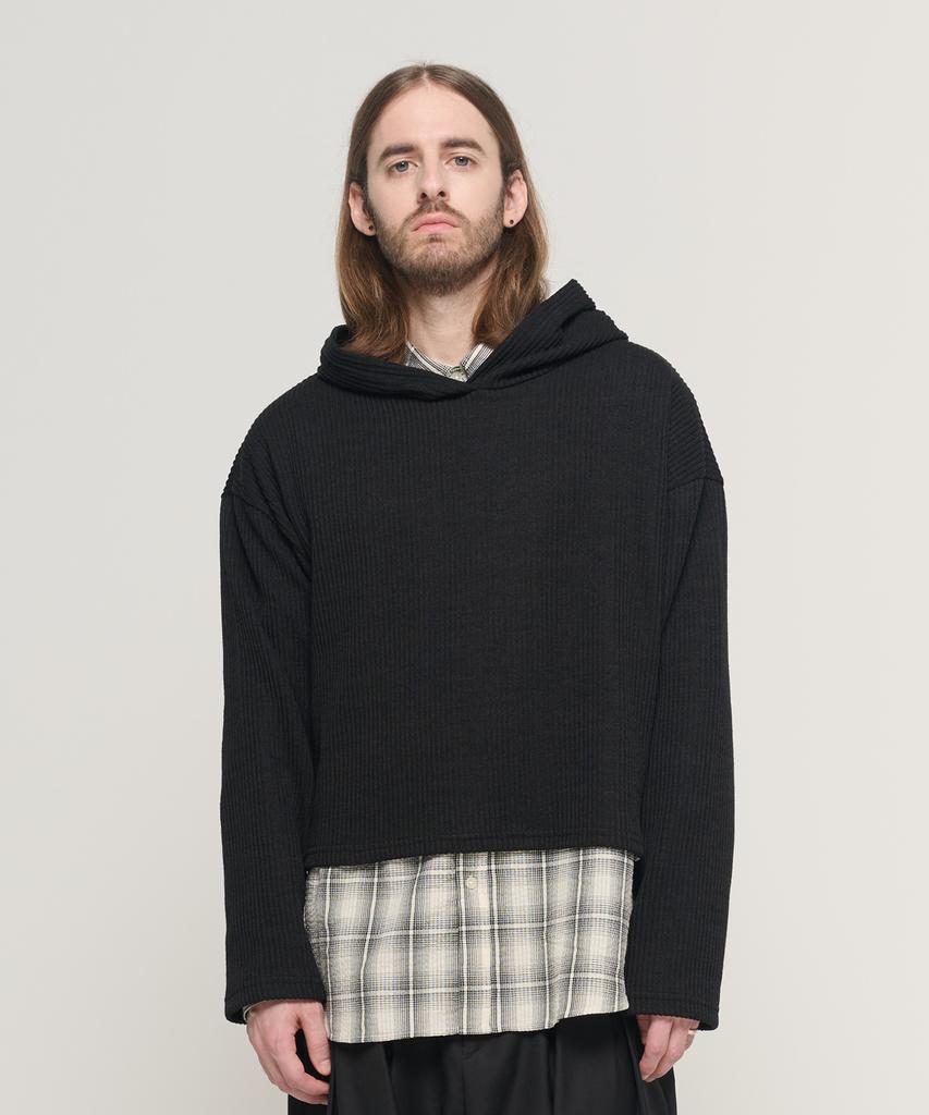 CARGOBROS Hooded Cropped Layered Long Sleeve Knit (Black)