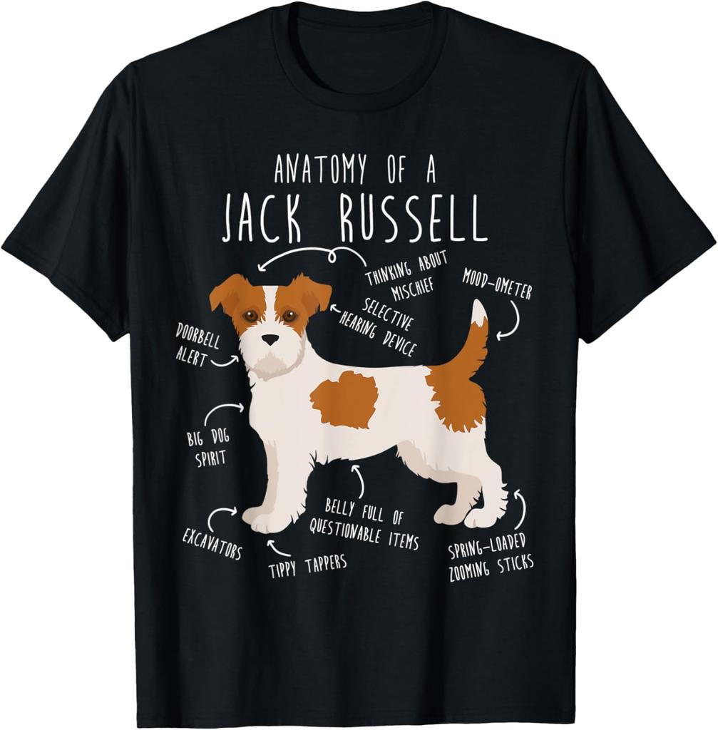 Anatomy of a Jack Russell Terrier Funny Dog Breed Graphic T-Shirt Casual Cotton Tee