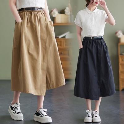 Casual Loose Solid Color Cotton Linen Women's Skirt