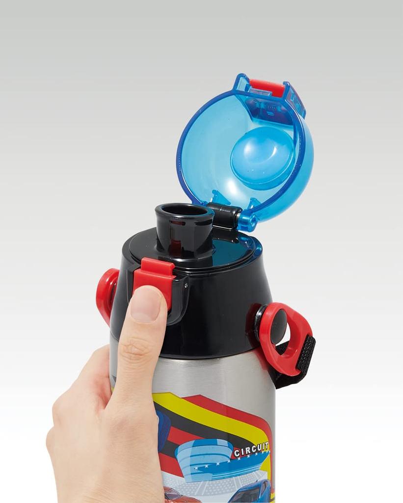 Skater Children's Stainless Steel Water Bottle, 2-Way Design, 580ml (Direct Drinking) and 570ml (Cup Drinking), Tomica 23 Design, Kid-Friendly and