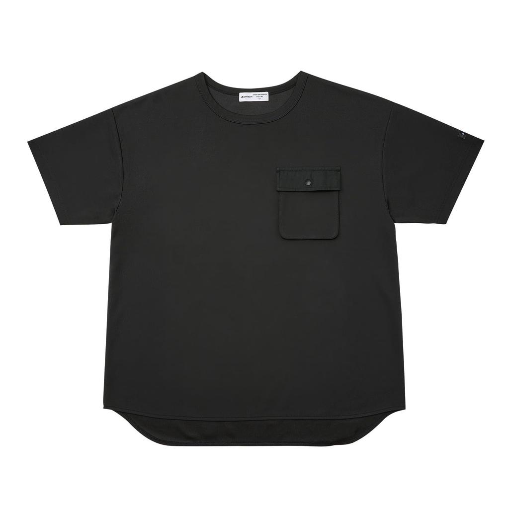Phiten Recovery Wear Pocket T-Shirt, Black, Size L, Relaxation Wear, Sportswear, Men's, Women's, Unisex, Made with Pique Mesh Material