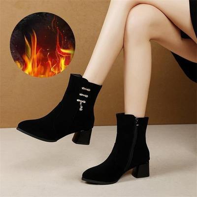 Fleece Baumwollschuhe, Mittelhohe Absätze, Dicke Absätze, Schneestiefel, Kurze Absätze, Hohe Absätze, Mittelhohe Stiefel für Damen
