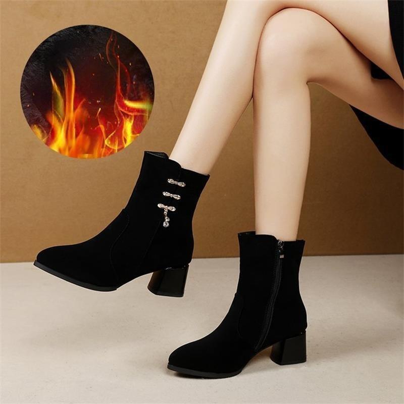 

Флисовые хлопковые туфли, Средний каблук, Толстый каблук, Зимние ботинки, Низкий каблук, Высокий каблук, Полусапоги для женщин 38 чёрный