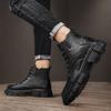 Classic black men's boots Casual minimalist design style Daily office outdoor walking Motorcycle men's leather shoes  Size-46