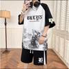 Summer Trendy Men's New Letter Printed Breathable Round Neck T-shirt Drawstring Shorts Set Outdoor Street Style Clothing