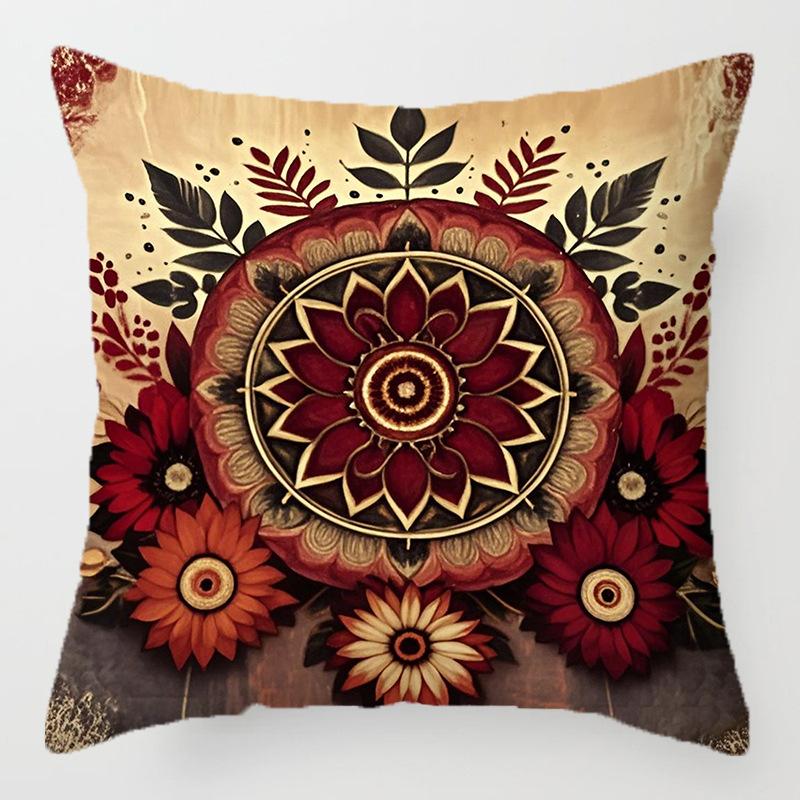 Home Decor Bohemian Floral Mandala Pattern Throw Pillow Pattern Cushion Cover Suitable for Sofa Bedroom Car Pillow Cover