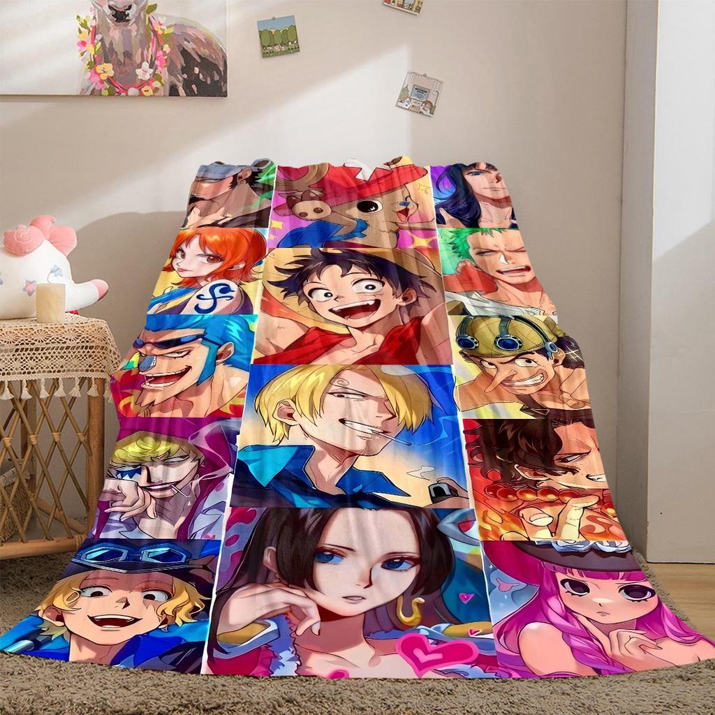 One Piece Anime Puzzle Print Blanket Warm Comfortable Flannel Cover For Bedrooms, Sofas, Beds, Chairs LXR156