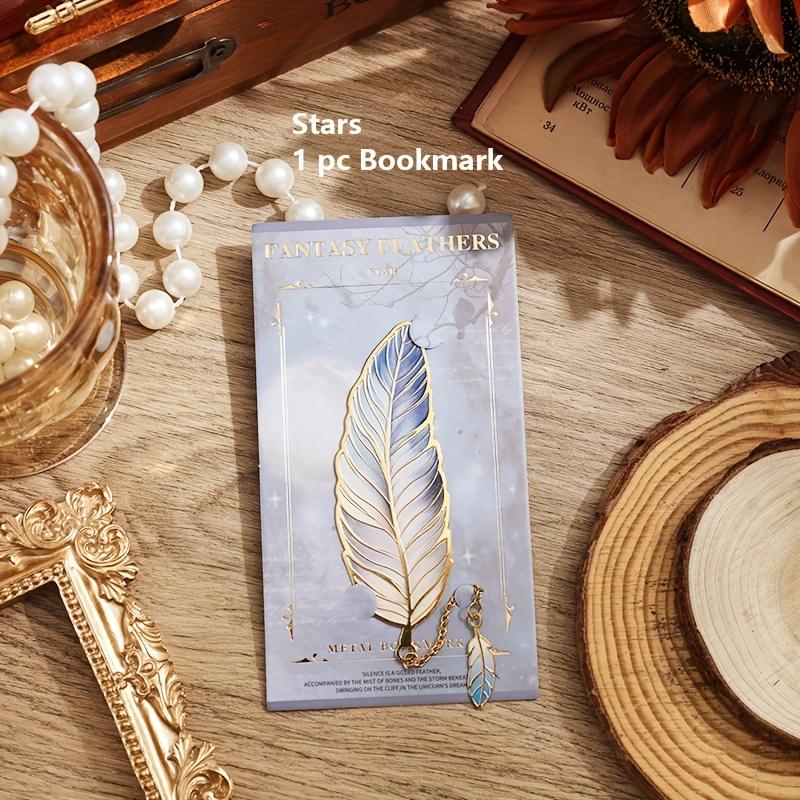 Vintage Feather Bronze Metal Bookmark with Chain Pendant - Perfect for Book Lovers and Writers