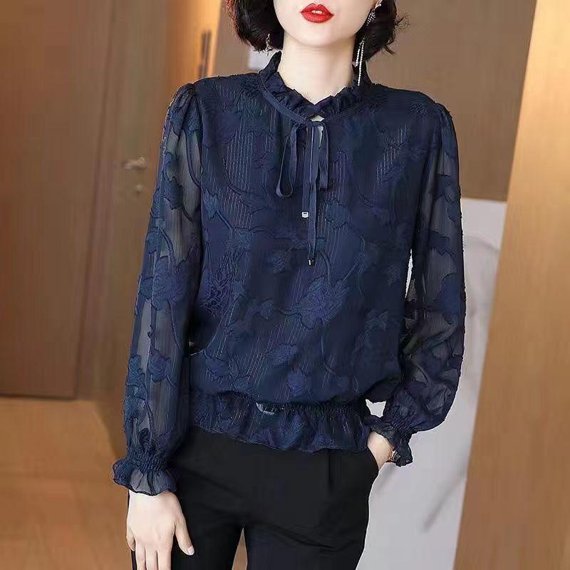 Floral Printed Chiffon Shirt Casual Loose T Shirt for Women
