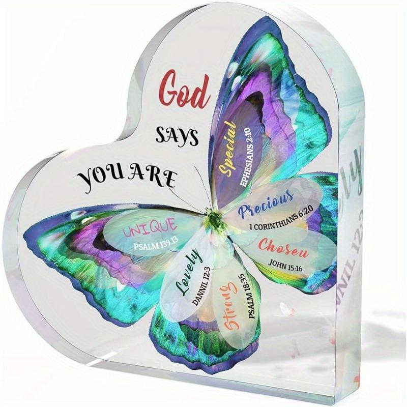 Heart-Shaped Acrylic Butterfly Decor with Bible Verses - Inspirational Christian Gifts for Women, Mom, Sisters, Friends - Religious Scripture Prayer 10*10cm