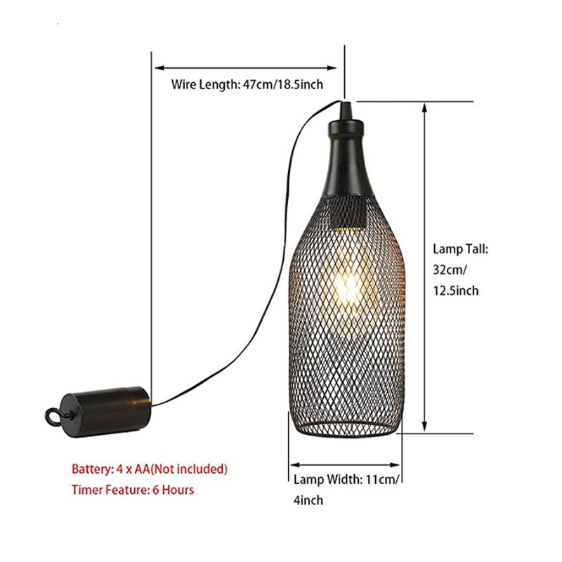 Modern Pendant Candle Holder Hanging Lamp Light Black Wine Bottle Iron Hanging Cage Vintage LED Cordless Lamp Lamp Shades