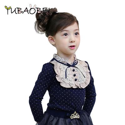 Baby Girls T-shirt Spring Autumn College Wind Long Sleeve Printed Lace Bow-knot Cotton Kids Top Shirt