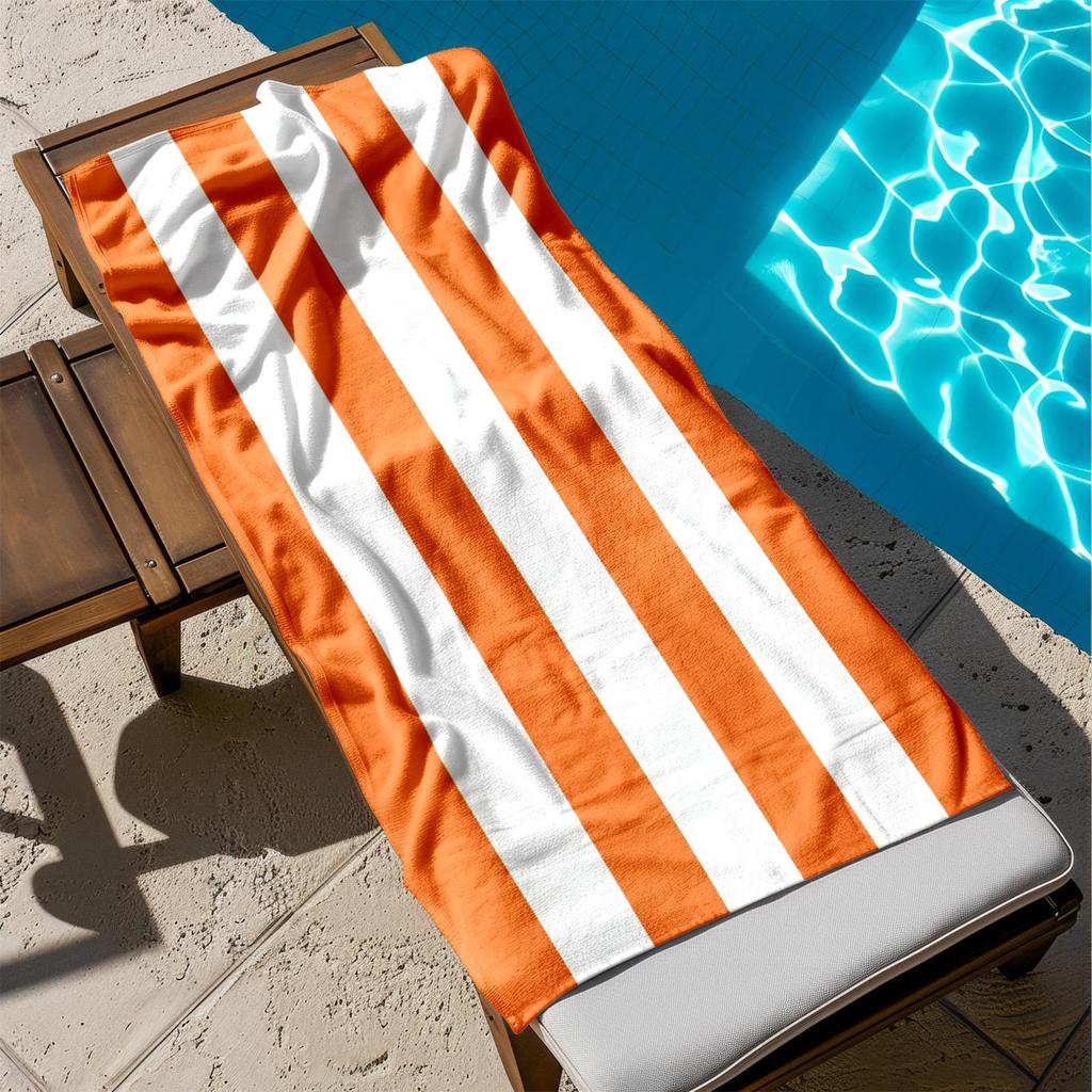 1pc Bold Orange and White Striped Pattern Design 2D Printed Microfiber Beach Towel, quick dry super absorbent. Great for beach