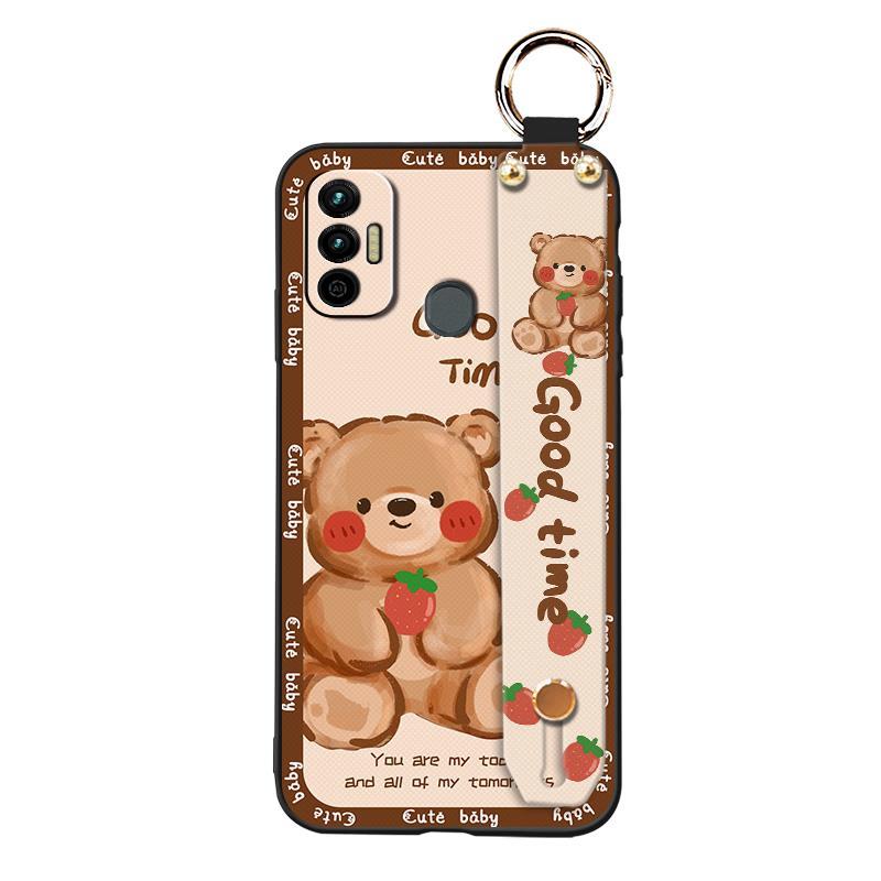 Silicone Anti-knock Phone Case For Tecno Spark 7/Spark7T Anti-dust Wrist Strap Cartoon Phone Holder Fashion Design Ring