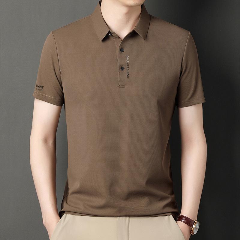 Lapel Polo Shirt Men'S Short-Sleeved Casual Business High-End Waffle Polo Shirt Solid Color