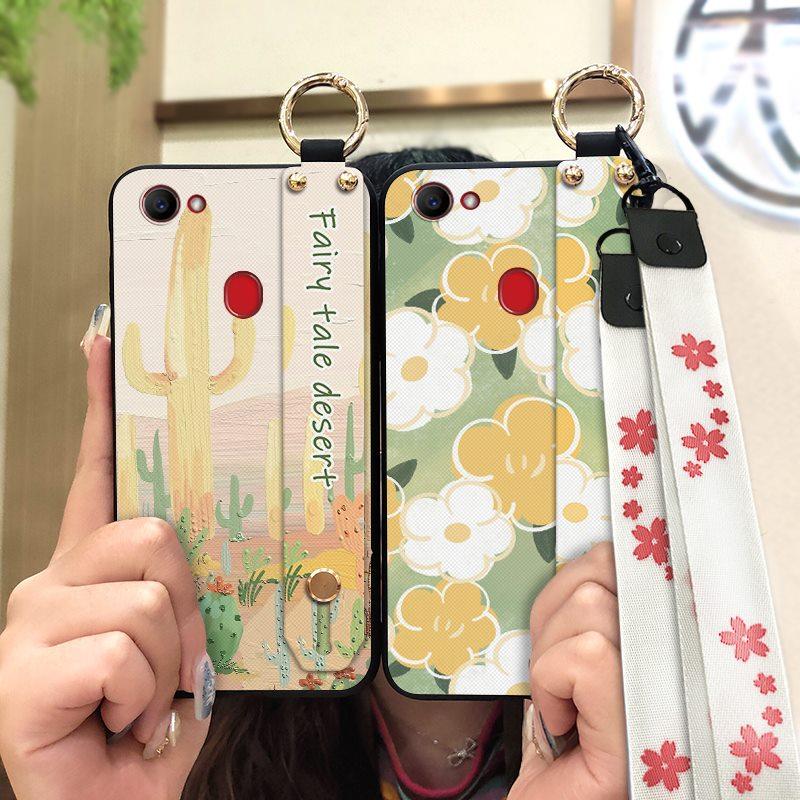 Silicone Phone Holder Phone Case For OPPO F7 Waterproof Oil Painting Fashion Design Durable Anti-dust Wrist Strap Flower
