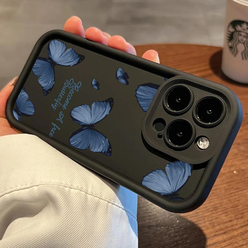 Retro Butterfly Silicone Phone Case For iPhone 16 15 14 Pro Max Plus 11 12 13 Pro XS 7 8 Plus SE 2 X XR Shockproof Full Cover