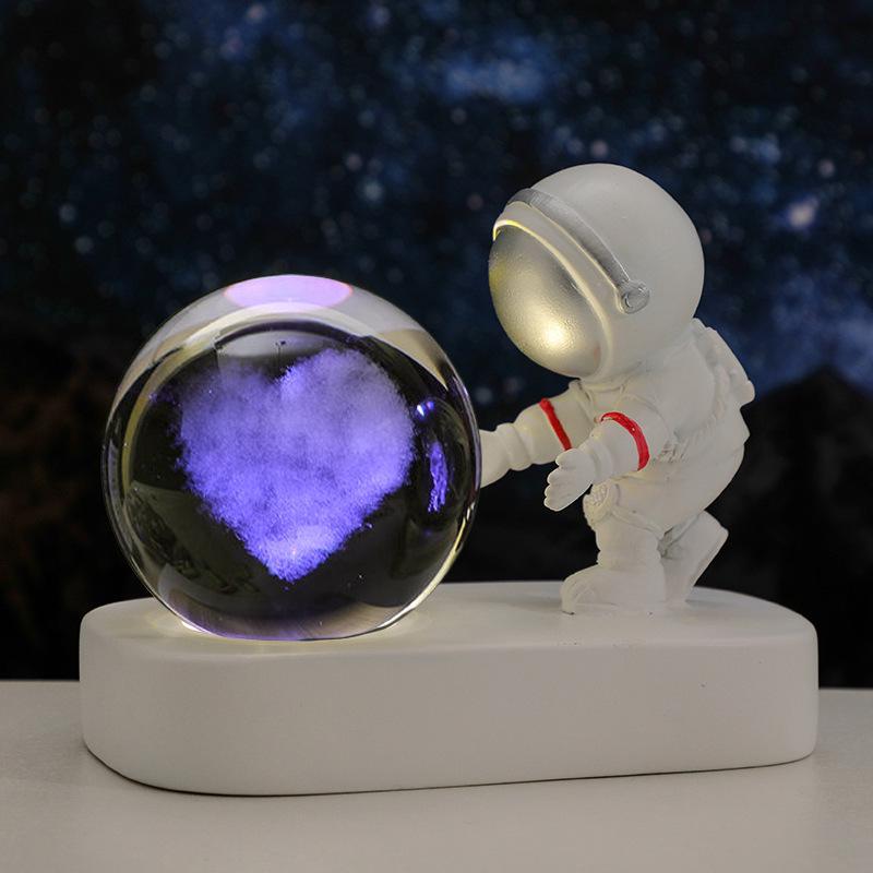 Creative Astronaut Night Light with Crystal Ball Base - Moon Festival Gift Ornament