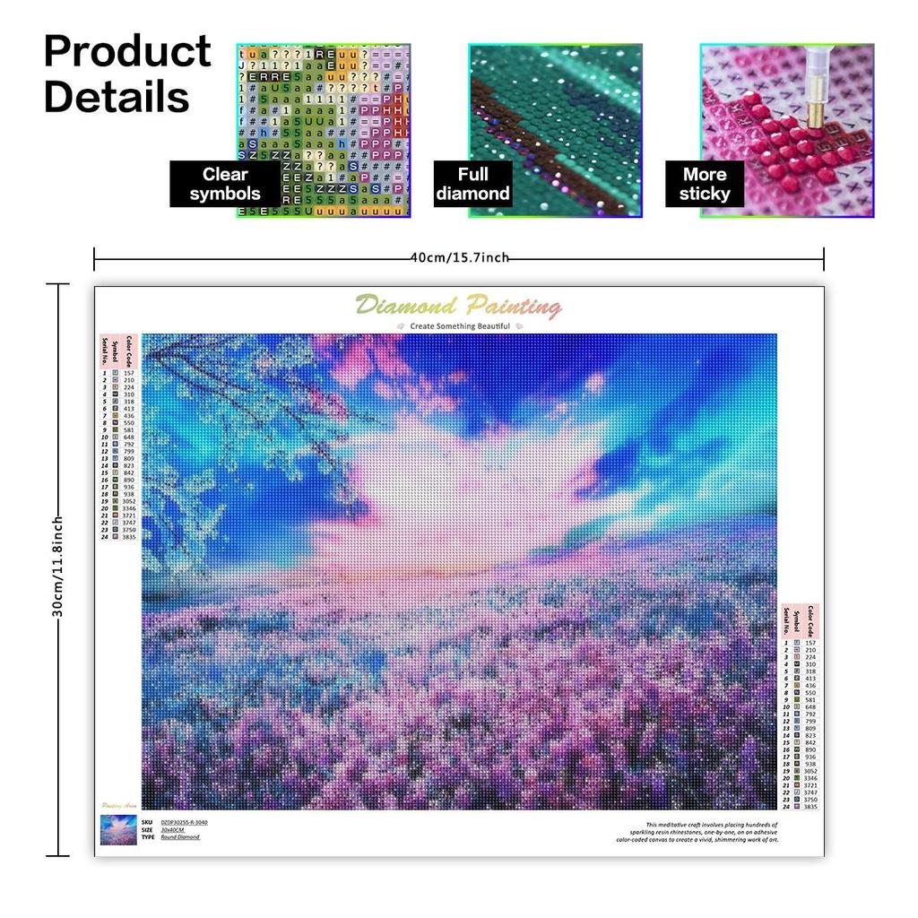 Pictură cu diamant complet rotund, copac, lavandă, peisaj, broderie cu punct de cruce, mozaic cu diamant, cadou lucrat manual 30x40cm/12x16inch