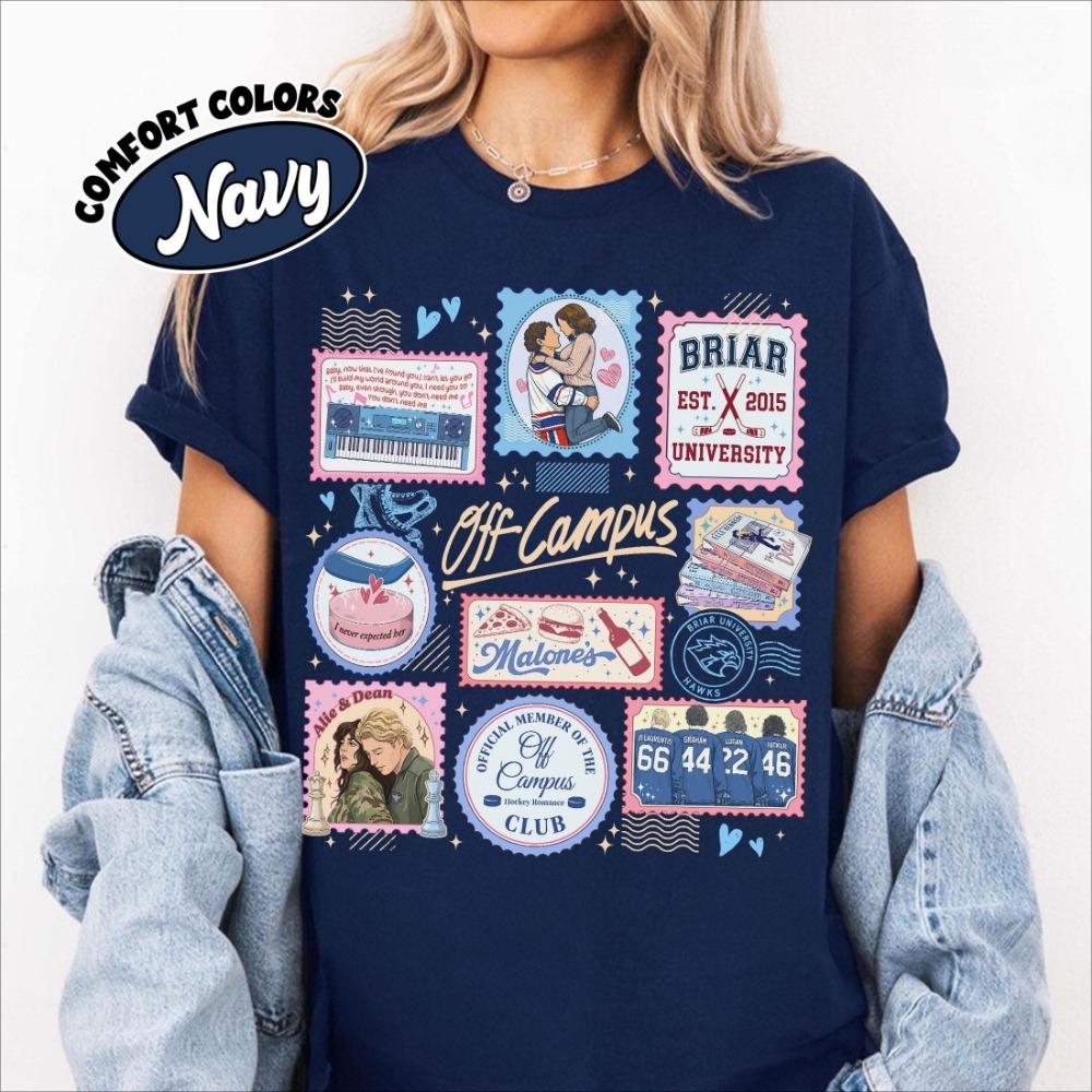 Off Campus Briar Garrett & Hannah Romantic Graphics Unisex Shirt Men's Women's 100%Cotton O-neck Retro Ice Hockey Jersey Tshirt