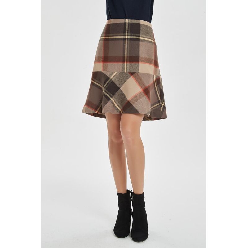 

Wool Wood Tencel High Waist Gingham Skirt Fashion Plus Size Women s Fall and Winter Mid Skirt Elegance Ruffles Western Style 215 Coffee Gingham 12