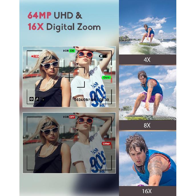 Digital Camera - 4K 64MP Digital Cameras for Photography - UHD Autofocus Point and Shoot Small Camera for Kids - Portable Compact Vlogging Camera