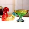 Glass Rooster Candy Jar with Lid Handmade Stained Glass Snack Bowl Decorative Fruit Bowl for Sweets Nuts Home Living Room Decor