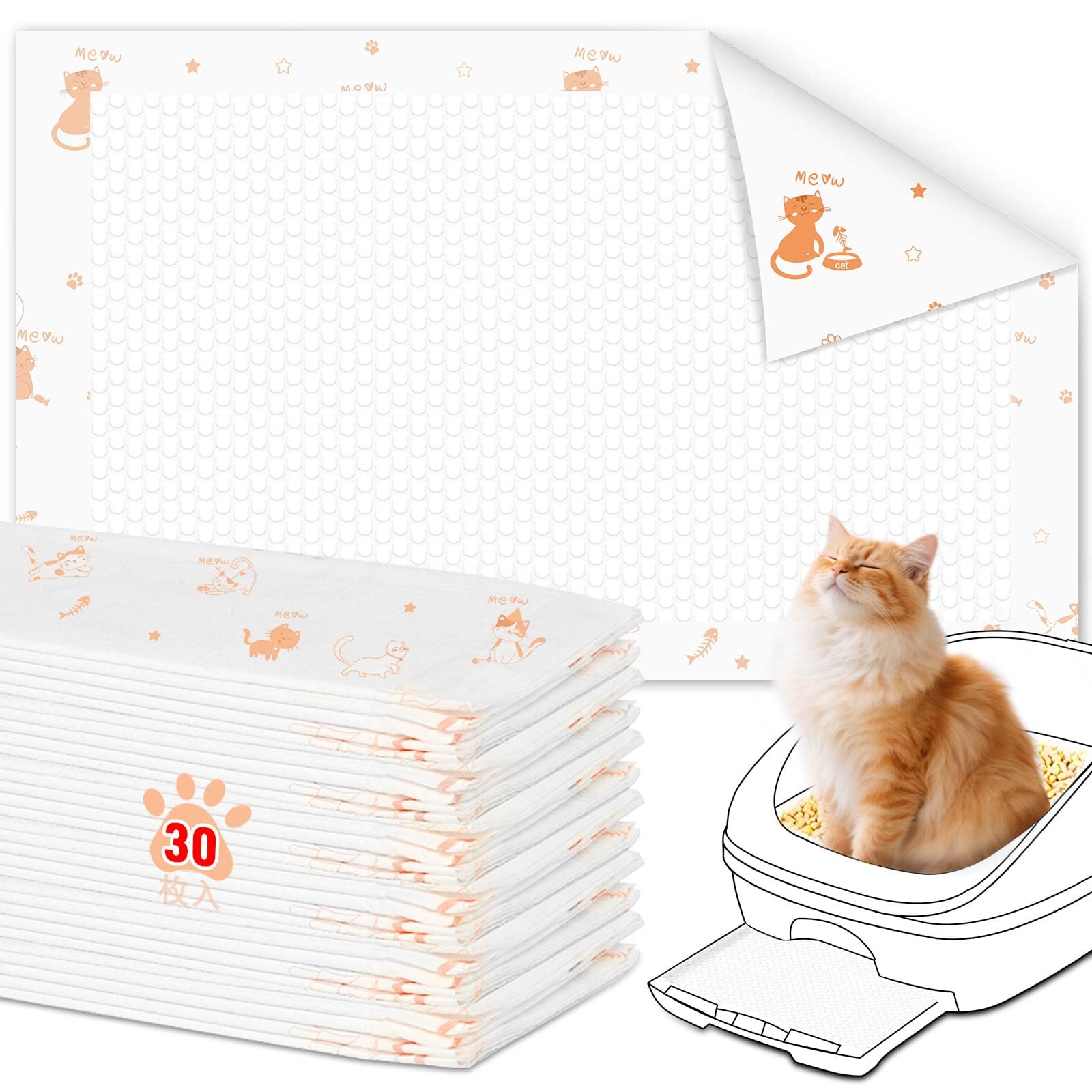 

Cat Litter Pads, 30 Sheets, Compatible with Nyantomo Clean Toilet System, Powerful Odor Removal, Odorless for 1 Week, Fragrance-Free