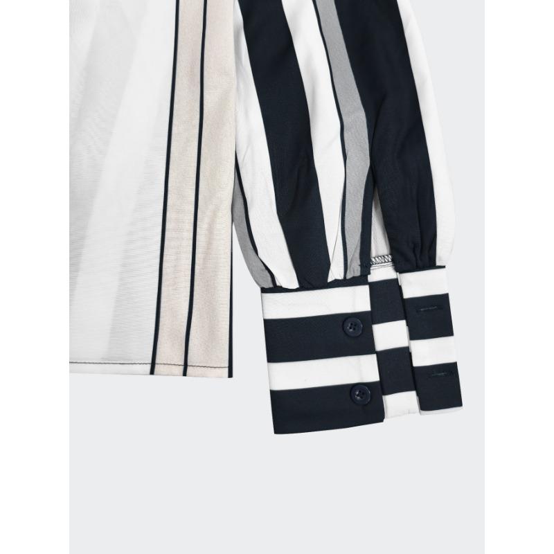 Spring and Autumn New Women's Tops with Bows Fashionable and Casual Long-sleeved Striped Shirts