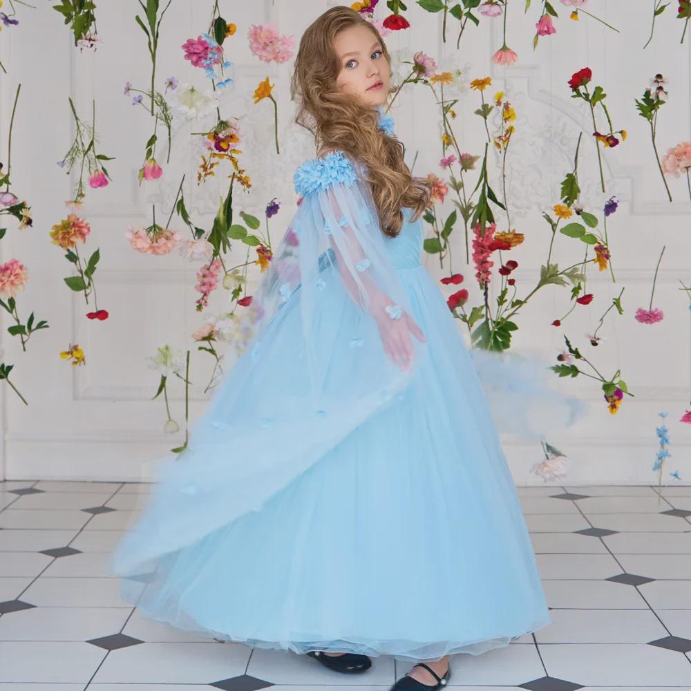 Off-Shoulder Princess Dress with Long Cape for European & American Girls - Fluffy Yarn Catwalk Costume