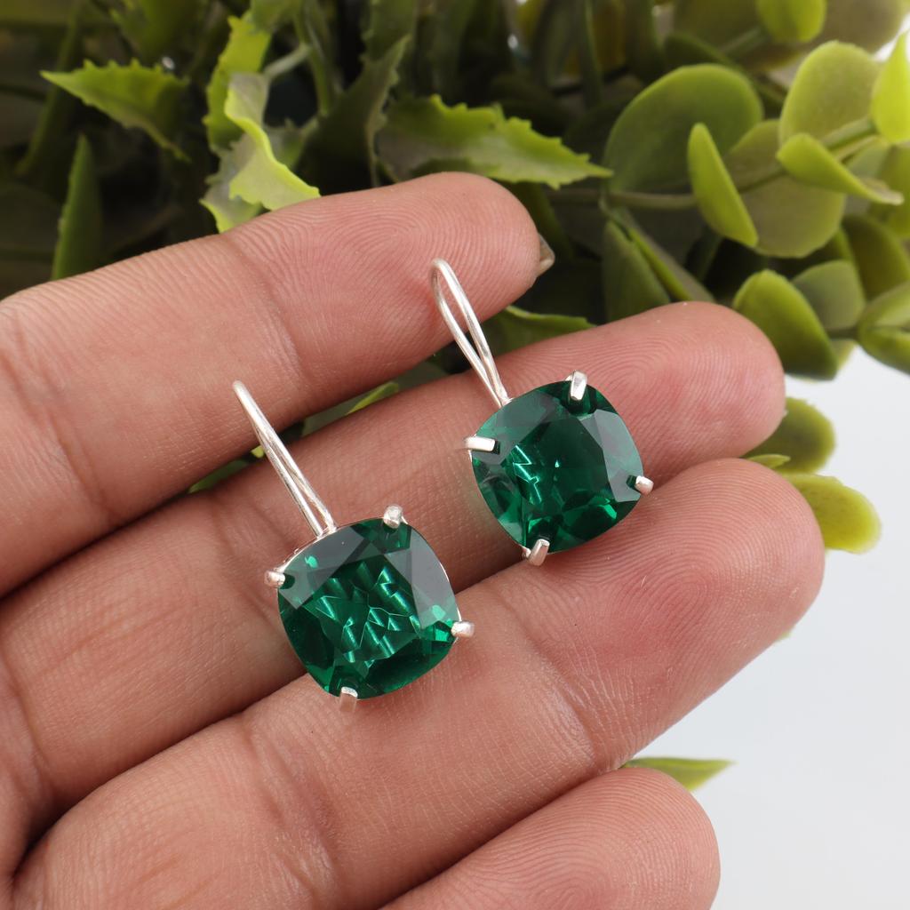 Green Emerald Gemstone Silver Jewelry, 935 Solid Sterling Silver Earrings Dazzling Silver Jewelry, Handmade Pretty Earrings For Women