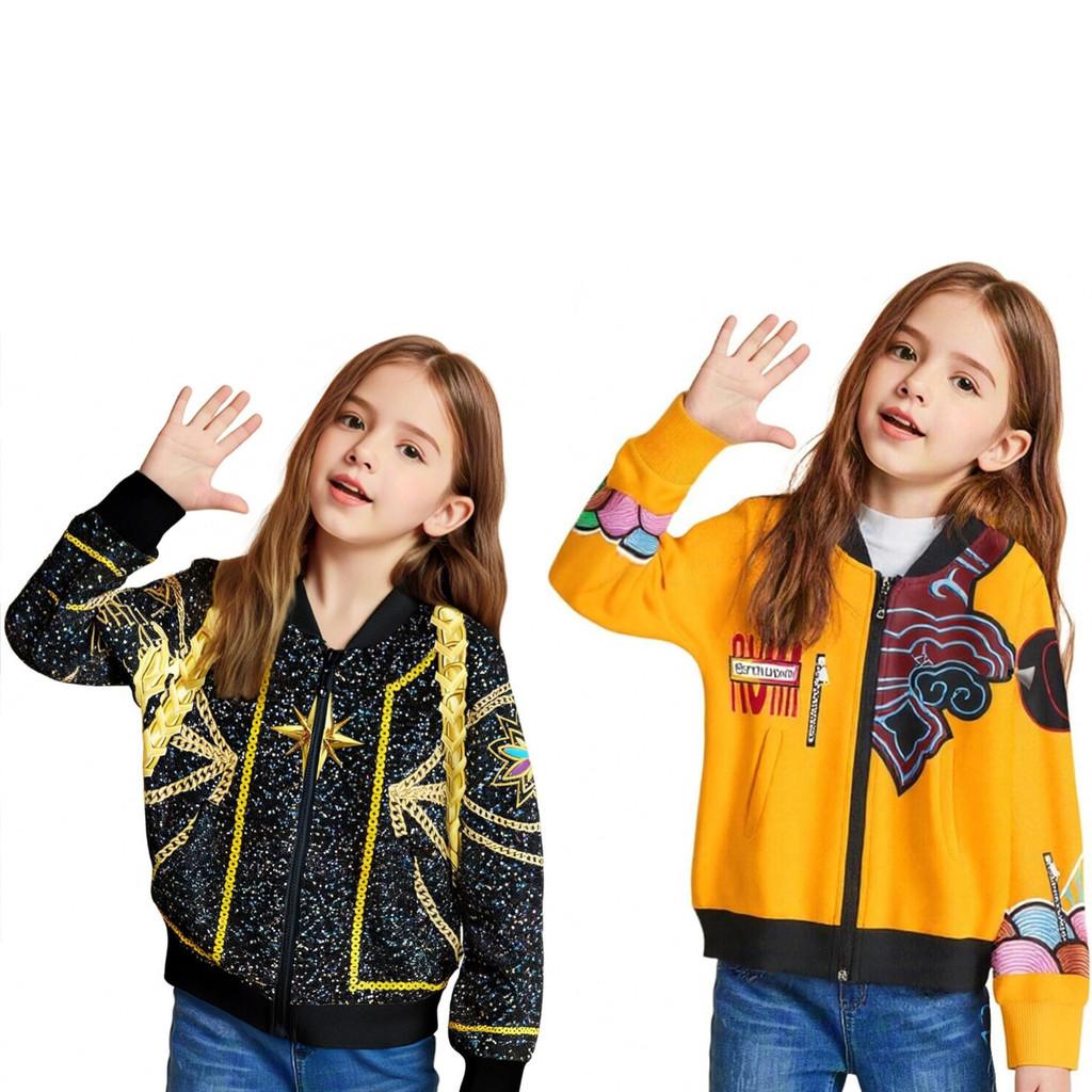 Dziecięca Dziewczęca Kreskówkowa Anime Nadruk Długi Rękaw Zapinana na Zamek Kurtka Płaszcz