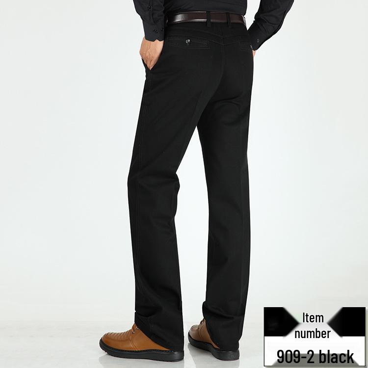 Men's Cotton Casual Pants - Autumn/Winter, Loose Fit, High Waist, Straight Leg, Middle-Aged To Elderly