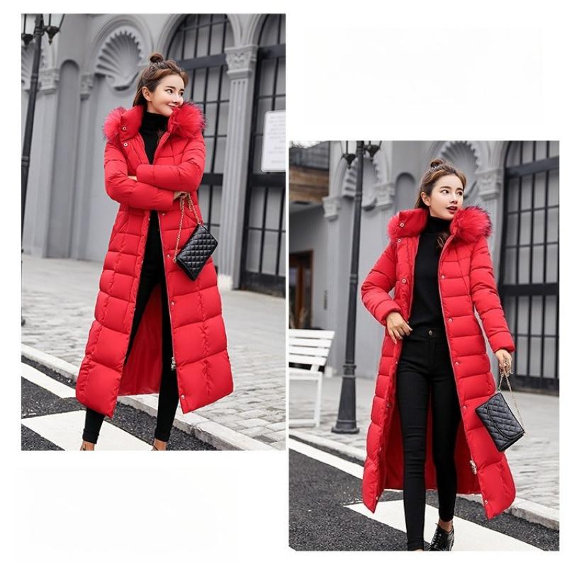 BITCED Winter Women's Cotton Coat - Extended Length with Large Fur Collar Thickened Long-Length Women's Down-Filled Cotton Jacket
