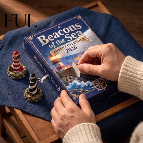 Creative Desktop Accessory Acrylic Ocean Lighthouse Advent Calendar, 24 Day Countdown Box with Daily Unboxing Experience Nautical Retro Scenes