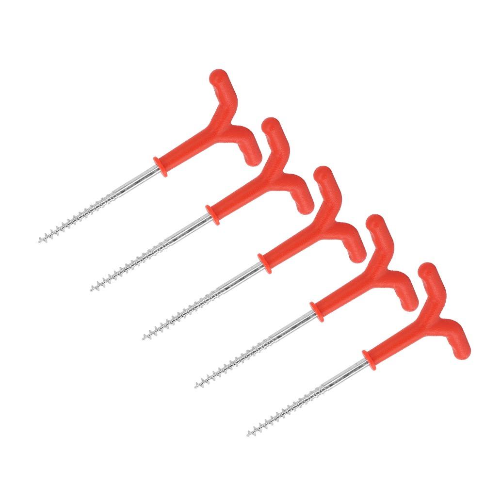 5PCS Threaded Shaft Ice Anchor Set Metal Plastic Tent Stakes Heavy Duty Ground Anchors Pole Holding