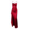 Modisches, Elegantes, Sexyes, Figurbetontes, Faltengelegtes, Geschlitztes Satin-Abendkleid für Damen