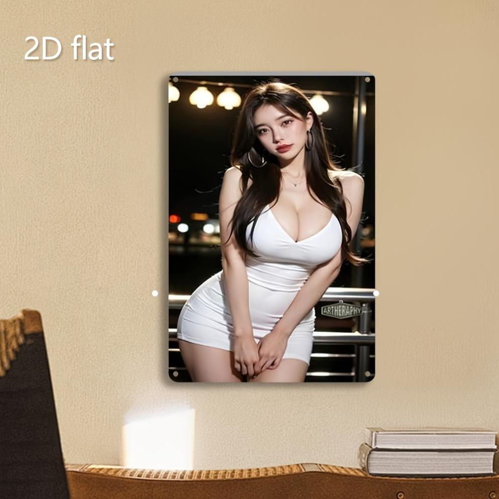 

Fashion Portrait Tin Sign 2D Flat Wall Decor Weatherproof Iron with PreDrilled Holes Indoor Outdoor Hanging Art for Home 20x30cm