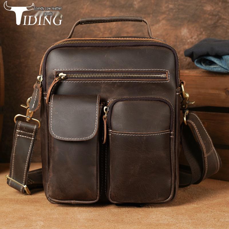 Tide Cow Men's Vintage Crazy Horse Leather Crossbody Messenger Bag