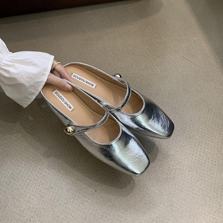 Flat-bottomed Bag Head, Half Slippers, Women's Outer Wear 2025 Spring New Models, Pregnant Women with One Foot, Small Fragrant Lazy Shoes, Trendy Flat