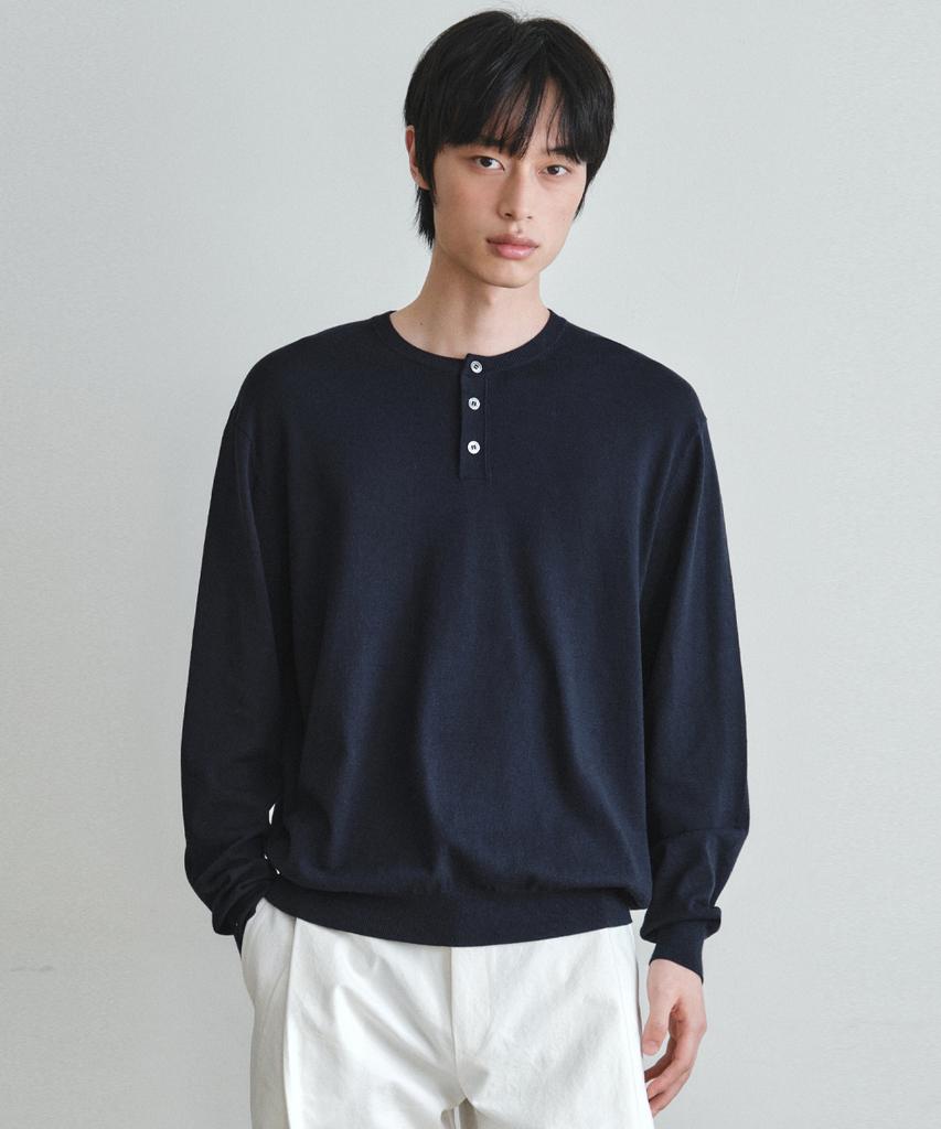 Wednesday Oasis Washable Minimal Henley Neck Knit_Navy(Wc26Kn21)