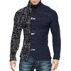 Men's Plus Size Color Block Buckle Knit Cardigan - High-Neck Long Sleeve Sweater for Autumn/Winter