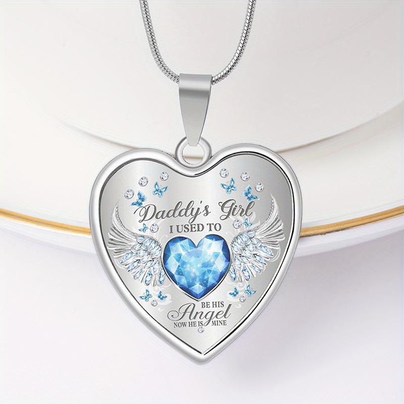 12 Months Angel Wings Daddys Girl Heart Pendant Necklace Birthday Gifts For Daugher Epoxy Jewelry