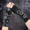 Punk Motorcycling Gloves with Metal Buckles Fastening Soft Arm Sleeves Fingerless Gloves for Women Night Club Dancing