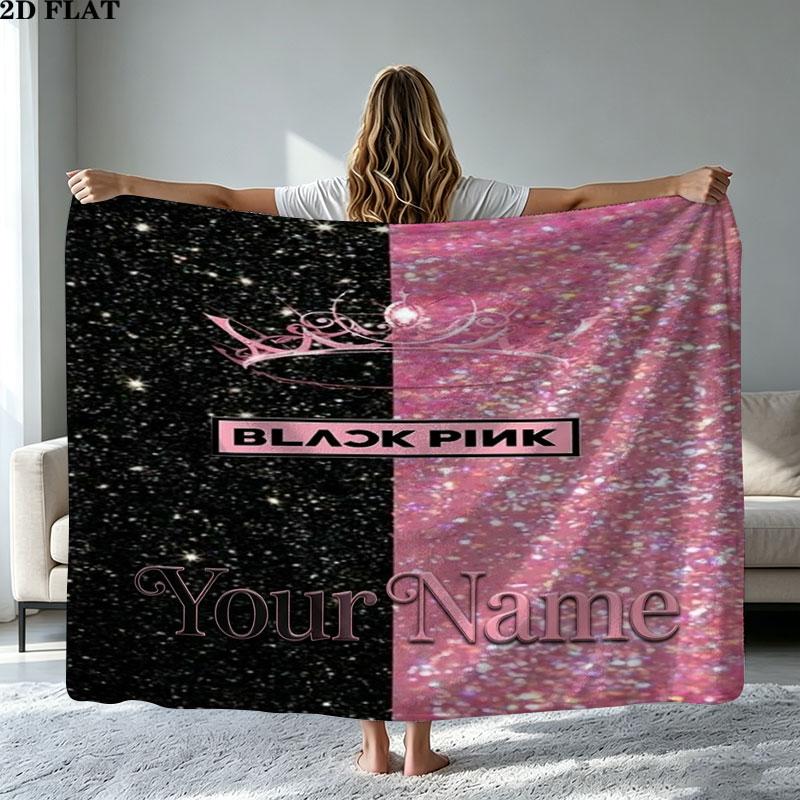 1PC Blackpink Custom Name Patterned Flannel Blanket Suitable For All Seasons for Home Decor Warmth and Comfort Gifts Holiday Present